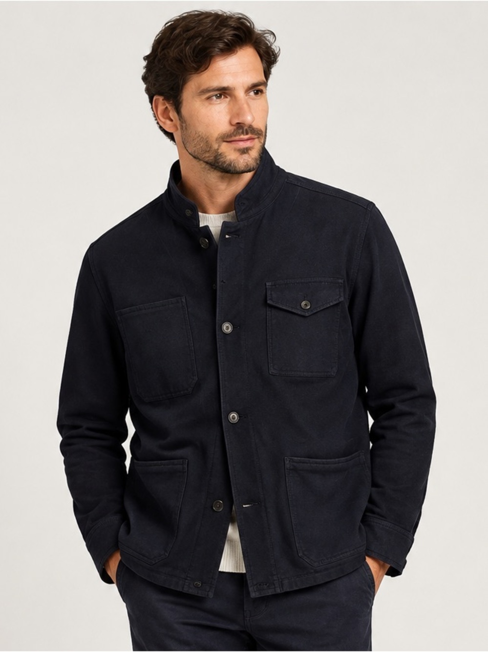 Earnest Sewn Men's Navy Medium Cotton Chore Jacket Workwear Utility 5 Pocket